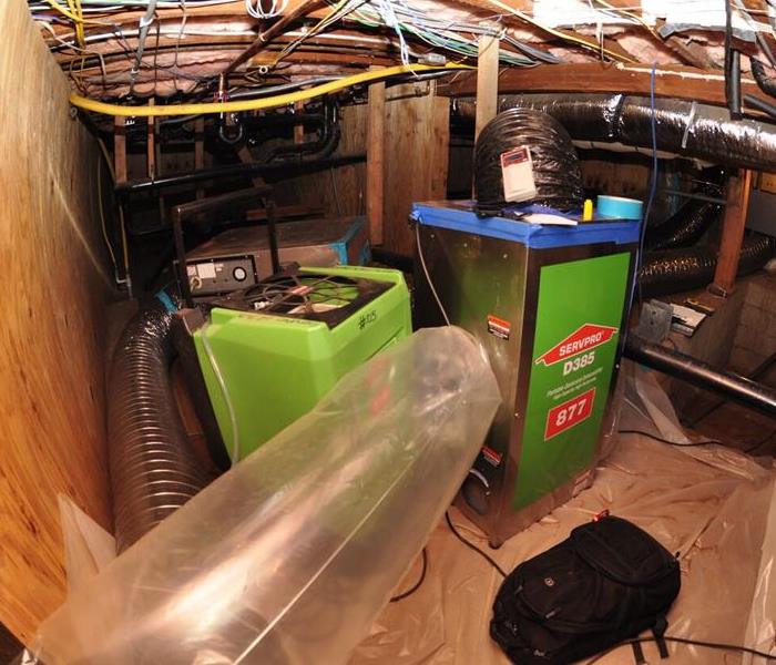 drying equipment set and running in a crawl space
