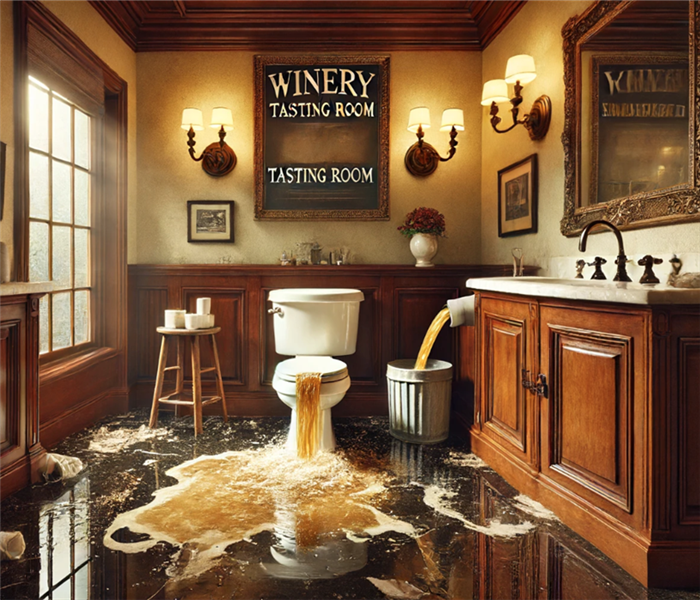 toilet over flow winery tasting room bath room